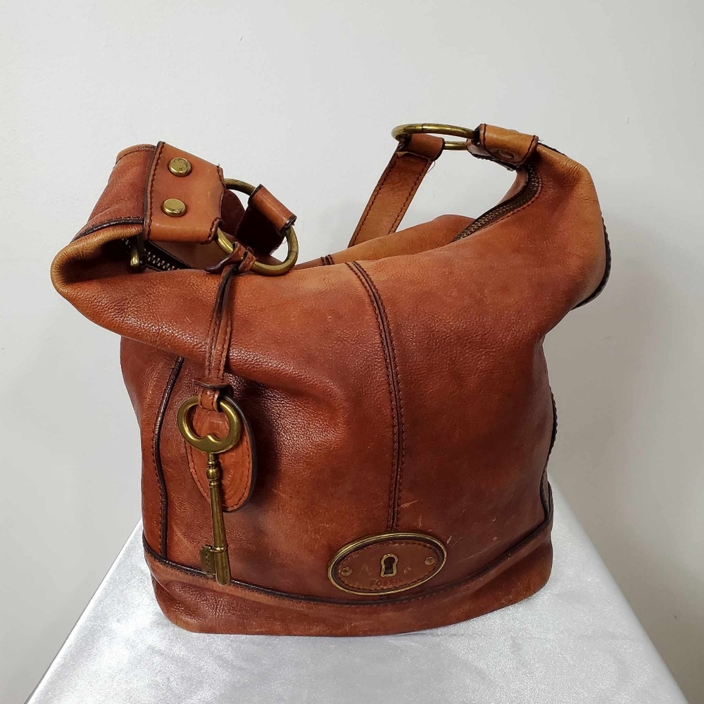 Vinrage Fossil Maddox Bucket Bag Brown Leather Slouch Shoulder Bag - Picture 5 of 17